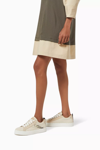 Chloe Lauren Logo Embroidery Canvas and Suede Sneakers White Women's EU 38