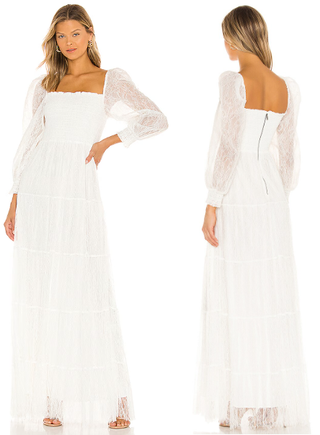 NWT Alice & Olivia Cooper Smocked Bodice Lace Maxi Dress White Women's Size 4