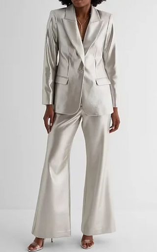 NWT Express Matching Set; Blazer & Pants Metallic Silver Top L / Bottoms US 12 R