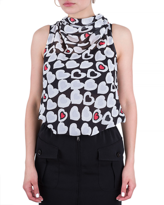 Emporio Armani Sleeveless Flowy Heart Print Blouse White Black IT 50 / US 14