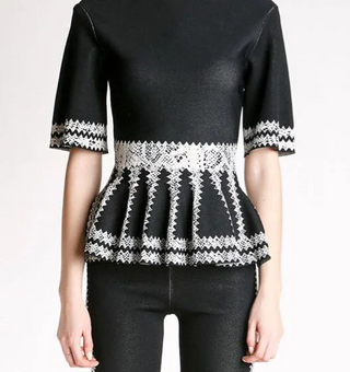 Alexander McQueen Snakeskin Print Jacquard Peplum Blouse Top Black White Medium