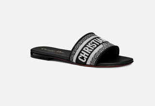 DIOR Dway Embroidered Christian Dior Cotton Slide Flat Sandals Black Women's 38
