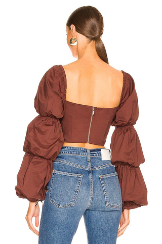 Majorelle Tawny Puff Sleeve Sweetheart Neck Corset Top Brown Women's Size XS