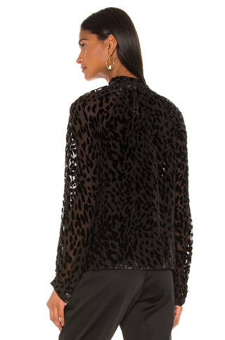Tanya Taylor x Revolve Velvet Giovanna Silk Tie Neck Blouse Black Women's Size 4