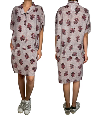 Bimba Y Lola Geometric Polka Dot Short Sleeve Shift Dress Pink Women's Medium