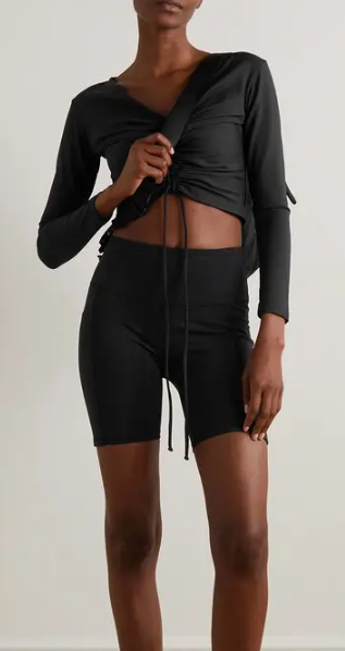 NWT Port de Bras Comporta Long Sleeve Plunging Neck Ruched Crop Top Black Small