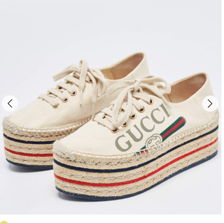 Gucci Lilibeth Canvas Logo Lace-up Platform Espadrille Sneakers Cream EU 38.5