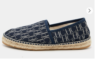 CH Carolina Herrera Monogram Canvas Espadrille Flats Navy Blue Womens EU 38