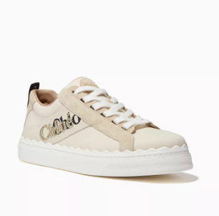 Chloe Lauren Logo Embroidery Canvas and Suede Sneakers White Women's EU 38