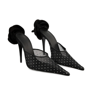 Magda Butrym 110mm Flower-Detail Crystal-Embellished Mesh Pointed Mules Black 40