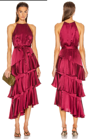 Zimmermann Silk Picnic Halter Neck Tiered Ruffle Midi Dress Berry Women's Size 1