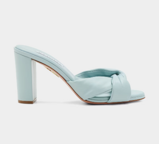 Aquazzura Olie Lambskin Leather Knotted Slide Mule Sandal Light Blue Women EU 40