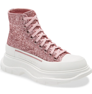 Alexander McQueen Tread Slick Lace-Up Chunky Boots Pink Glitter Women's EU 37
