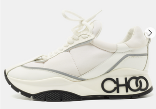 Jimmy Choo Leather and Neoprene Raine Choo Logo Platform Sneakers White EU 37.5