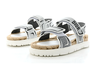 Dior Technical Knit Jute Dioract 10mm Slingback Sandals White Black Womens EU 39