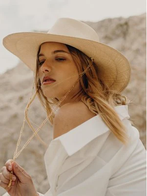 NWT Van Palma Livy Straw Wide-Brim Rancher Hat Natural M