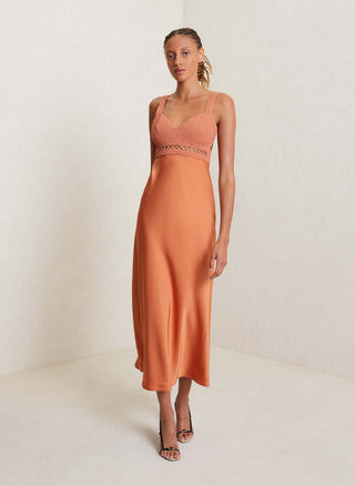 A.L.C. Talia Satin Sleeveless Sweetheart Midi Dress Burnt Terracotta Women's S