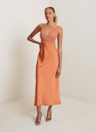 A.L.C. Talia Satin Sleeveless Sweetheart Midi Dress Burnt Terracotta Women's S