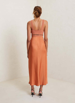 A.L.C. Talia Satin Sleeveless Sweetheart Midi Dress Burnt Terracotta Women's S