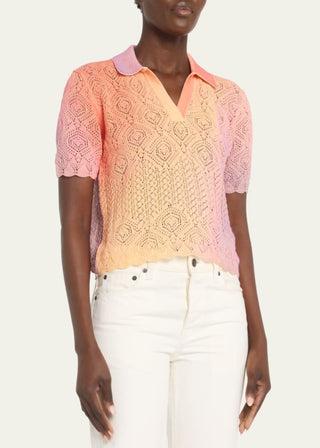 Jonathan Simkhai Thelma Ombré Cable-Knit Polo Sweater Azalea Women's Size Large