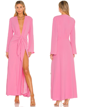 Camila Coelho Millie Plunging V-Neck Wrap Maxi Dress Hot Pink Womens Size Medium