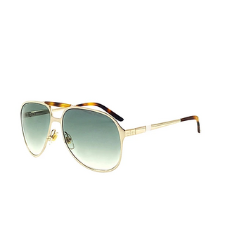 Gucci GG 2206/S J5G44 Gold Metal Frame Gradient Green Lens Aviatior Sunglasses
