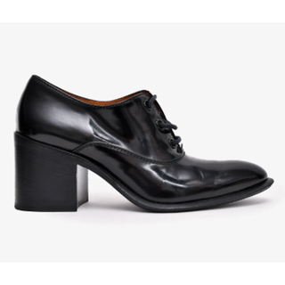 Celine Paris Leather Lace-Up Block Heeled Oxfords Shoes Black Women's 39 / 8.5