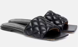 Bottega Veneta Quilted Leather Slip On Flat Slide Sandals Black Womens EU 38