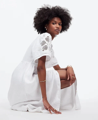 Madewell Cassie Linen Embroidered Midi Shirt Dress Eyelet White Women's Medium