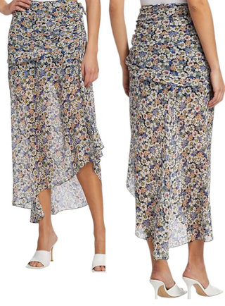 Veronica Beard Lucien Silk Floral Asymmetric Midi-Skirt Blue Multi Womes Size 10