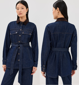 NWOT Veronica Beard Jean Mikaela Shacket with Corduroy Collar Indigo Rinse Small