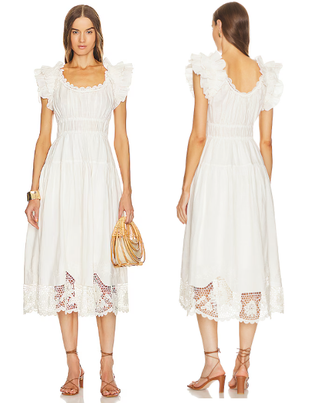 NWT Ulla Johnson Leona Flutter Sleeve Ruffled Tiered A-Line Midi Dress White 12