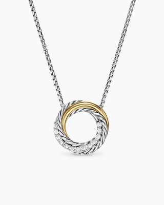 David Yurman Sterling Silver 18K Yellow Gold/Diamonds Crossover Pendant Necklace