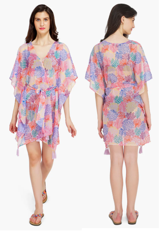 NWT America & Beyond Mauve Sedge Rush Sea Coral Cover Up Colorful Women's Large