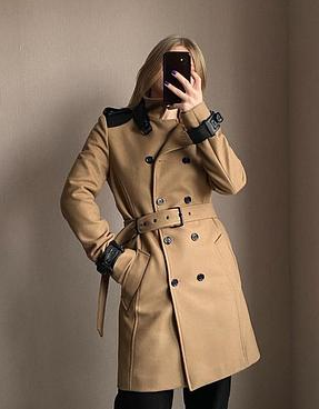 The Kooples Wool with Lambskin Accents Double Breasted Trench Coat Camel Small