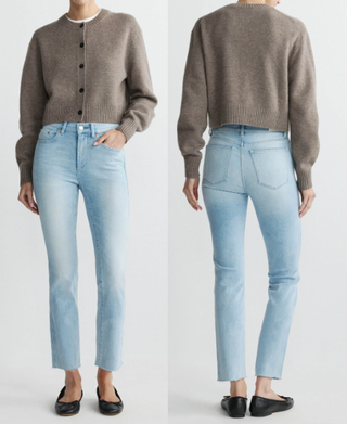 NWT DL1961 Mara Slim-Straight Denim Jeans w/ Tattered Hems Light Blue Women's 27
