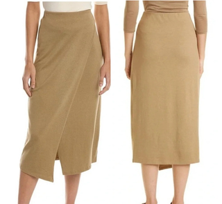 Vince High Waisted Knit Overlap Pencil Midi Skirt Dark Wheat Women's Size Medium