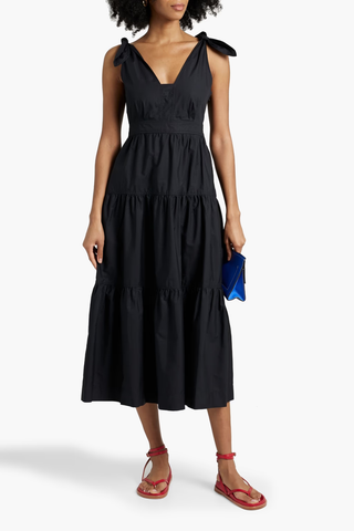 Derek Lam 10 Crosby Timothea Tiered Cotton-Poplin Midi Dress Black Women's 12