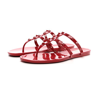 Valentino Garavani Rockstud Flat Rubber Sandal with Tonal Studs Red Womens EU 39