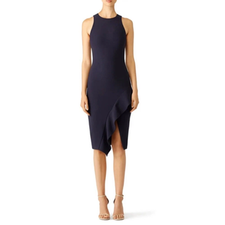 Cinq a Sept Sleeveless Asymmetrical Midi Sheath Dress Navy Blue Women's Size 6