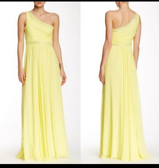 BCBGMaxazria Embellished Asymmetric One Shoulder Long Dress Yellow Womens Size 6