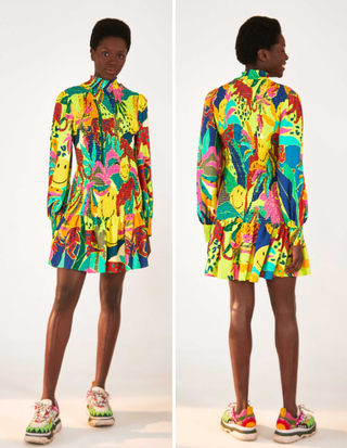 NWT Farm Rio x Smiley Leopards Jungle Smocked Mini Dress Mutli Women's Medium