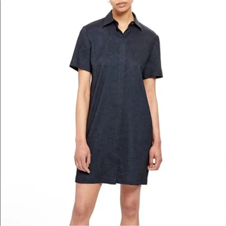 Theory Linen Blend Dr. Eco Sharkskin Mini Shirt Dress Navy Blue Women's Size M