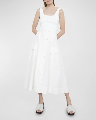 Vince High Waisted Button-Front Utility Cargo A-Line Midi Skirt White Women's 8