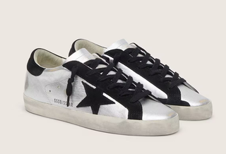 Golden Goose Leather & Suede Low Top Skate Sneakers Silver Black Women's EU 38