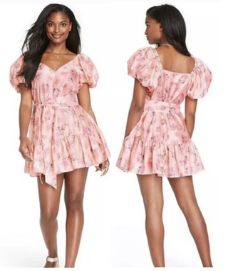 LoveShackFancy x Target Cecile Floral Satin Puff-Sleeve Mini Dress Pink Women 8