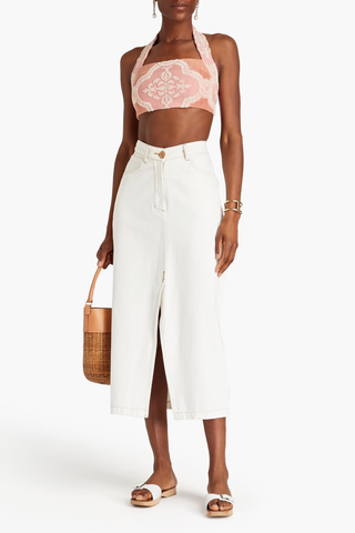 NWT Zimmermann Jeannie Terrycloth Halter Neck Cropped Top Pink Women's US 8