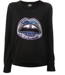 Markus Lupfer Merino Wool Sequin-Embellished Lip Sweater Black Women's Size S