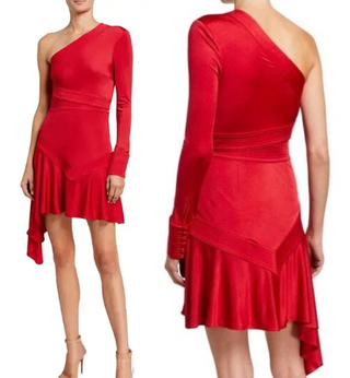 Alexis Gaja One-Shoulder Asymmetrical Hem A-Line Mini Dress Red Women's Small