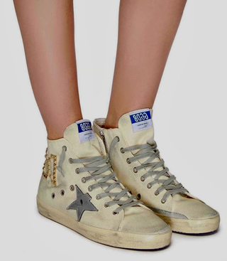 Golden Goose Francy Canvas High-Top Skateboard Sneakers Cream/White Womens EU 39